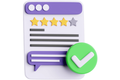 AI ואוטומציה בסקרי שביעות רצון - ממשק סקר שביעות רצון מתקדם עם דירוג 4 מתוך 5 כוכבים, בועת צ'אט סגולה וצ'אקמארק ירוק להצגת אינטראקציה אוטומטית עם לקוחות