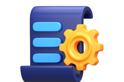 אוטומציות של ניהול טפסים - טופס מקוון מגולל עם שדות טקסט וגלגל שיניים כתום גדול