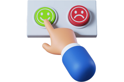 אוטומציות לניהול משוב פנים ארגוני - יד מצביעה על כפתור סמיילי ירוק לצד כפתור אדום עם פרצוף עצוב