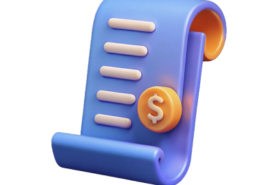 אוטומציות לניהול חשבוניות וקבלות - אילוסטרציה של קבלה מגולגלת בצבע כחול עם רשימת סכומים וסמל דולר