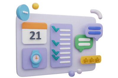 אוטומציות לקביעת פגישות - לוח שנה עם תאריך מסומן ושעון, ולצידם גלגל שיניים