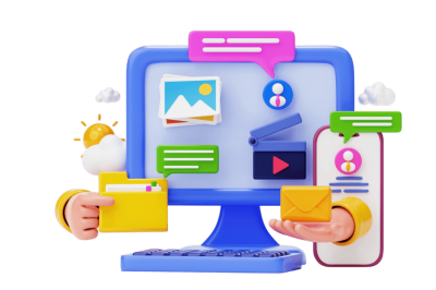 אוטומציות לניהול מועדון לקוחות - תרשים עיגולי עם גלגל שיניים כחול במרכז, מוקף באייקונים של אנשים, סימן אישור ודולר, המחובר בקו מעגלי