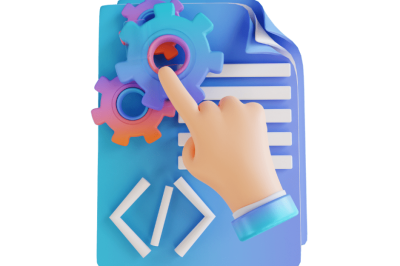 אוטומציות לניהול מסמכים - אייקון של אצבע מסמנת על מסמכים מקופלים שעליהם סימן אוטומציה