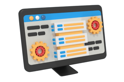 אוטומציות לניהול תכנים באתר - דף אתר עם כותרת, תמונה וטקסט, ולצידו גלגל שיניים