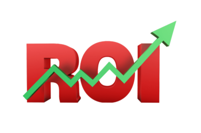 טכניקות לשיפור ה-ROI - טקסט ROI תלת-ממדי באדום עם חץ ירוק מטפס המייצג גידול רוי