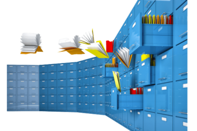 טפסים דיגיטליים חכמים ואוטומציה - ציור של אחסון מגירות שמהם מתעופפים החוצה טפסים 