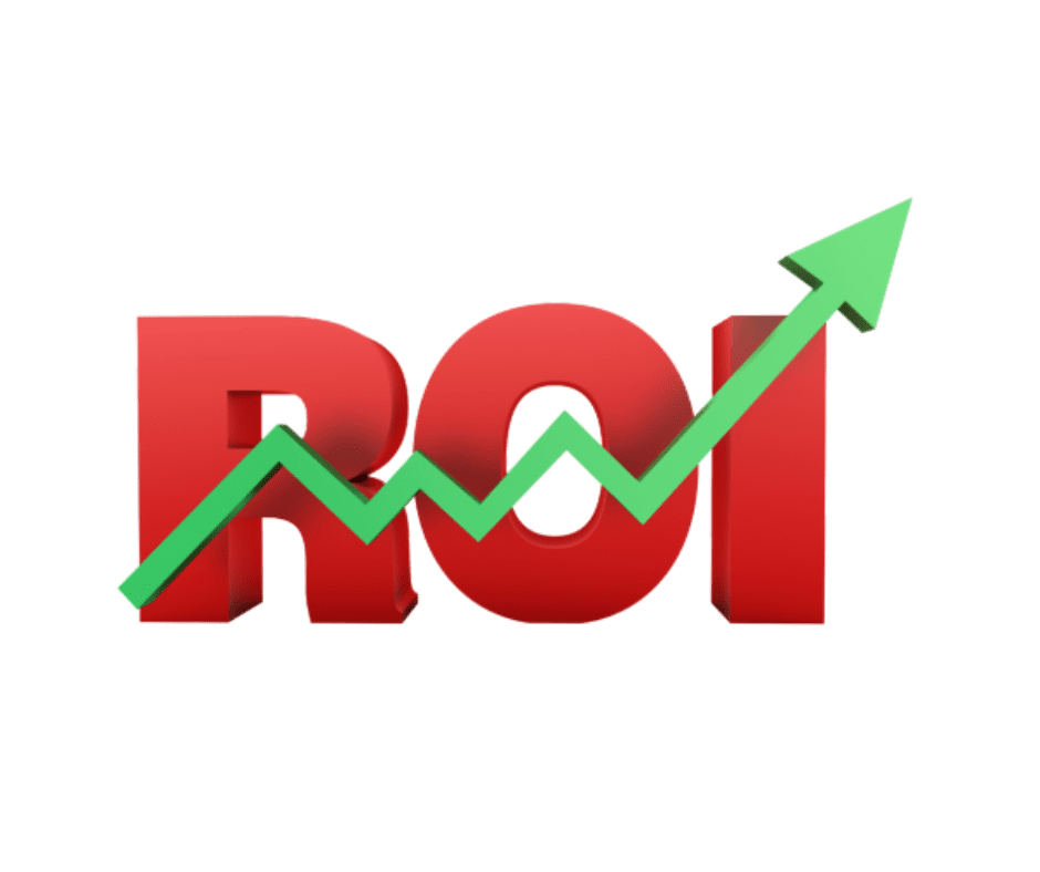 טכניקות לשיפור ה-ROI - טקסט ROI תלת-ממדי באדום עם חץ ירוק מטפס המייצג גידול רוי